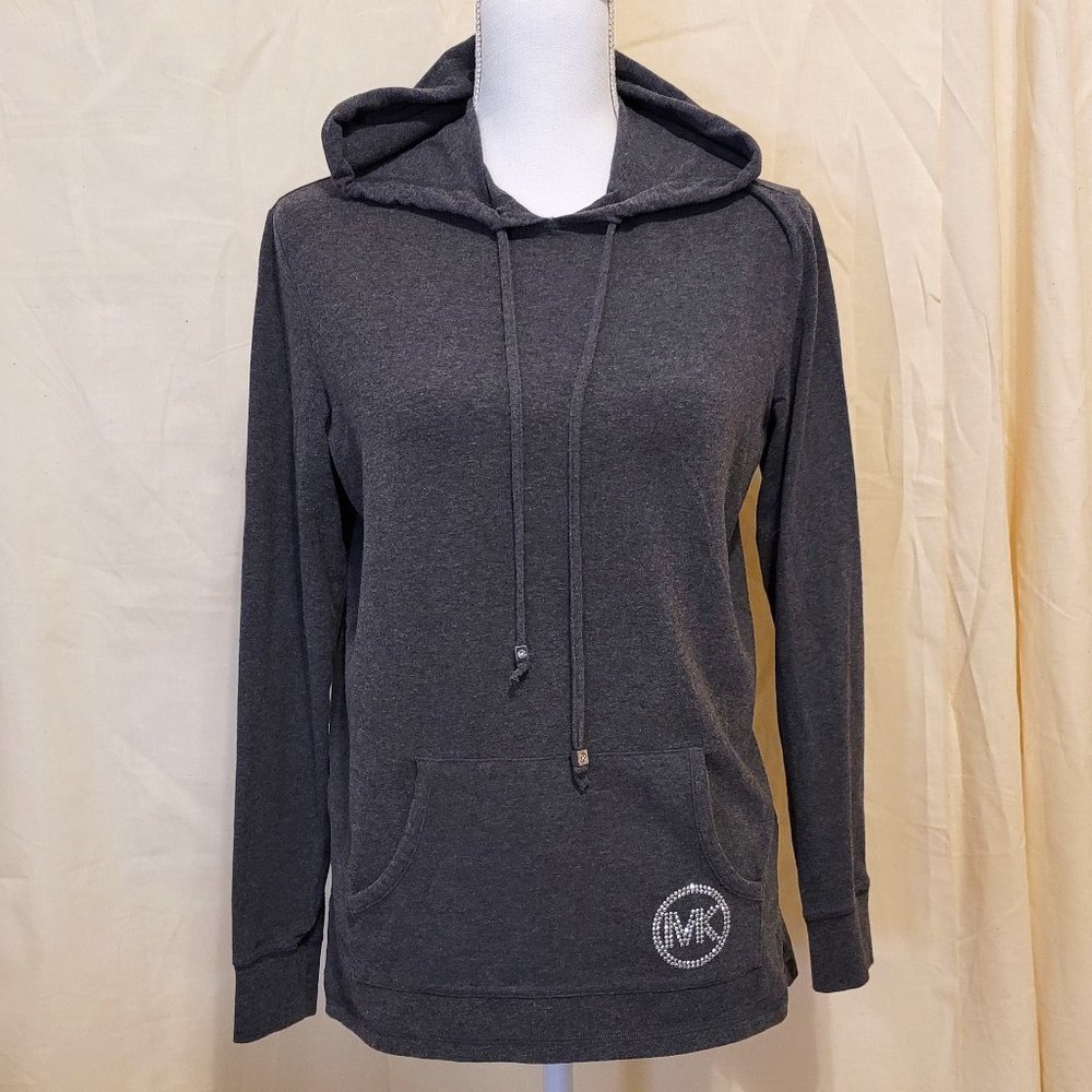 MICHAEL KORS Gray Hoodie with MK Bling Rhinestone Logo